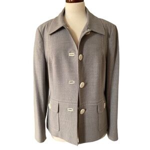 Worth Women's Gray Blazer White Topstitching Size 14 Wool & Spandex